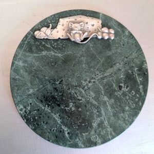 Green Marble Cheese Board , little mouse sleeping on cheese and fruits 8"